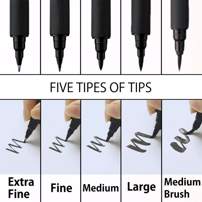 Kuretake Bimoji Brush Pen, 5 pcs set (Extra Fine, Fine, Medium, Large, Medium Brush), great for Calligraphy, Hand lettering and Illustration, for Beginners and Professional, Made in Japan - Image 4
